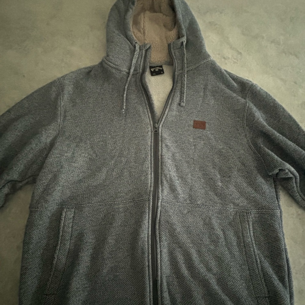 Billabong Men's Blue Zip-Up Sweater with cozy soft fleece Hood - worn once